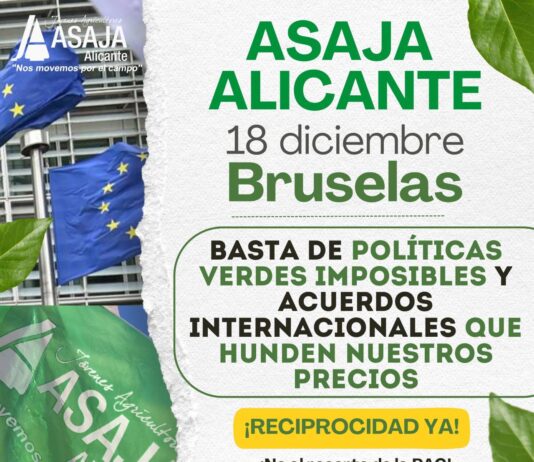 ASAJA Alicante participará en la movilización europea del 18 de diciembre en Bruselas